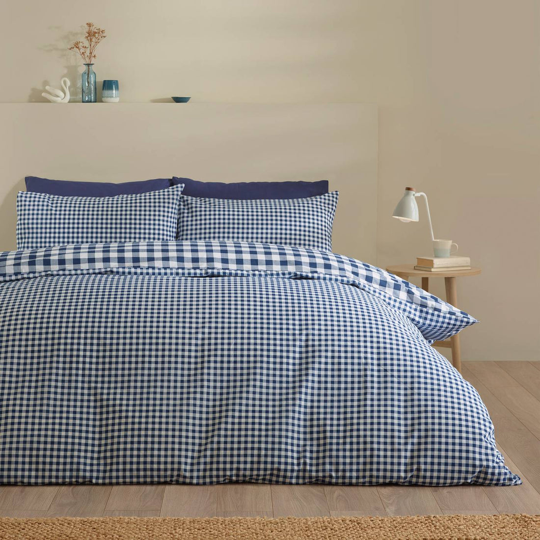 Catherine Lansfield Bamford Gingham Check Navy Blue Duvet Cover Bedding Set