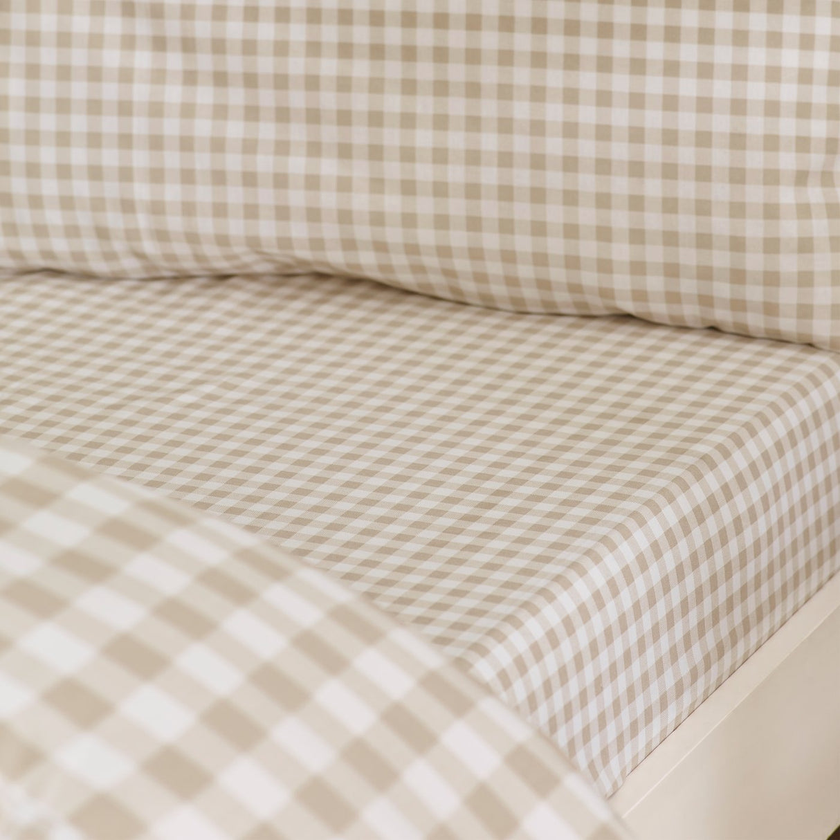 Catherine Lansfield Bamford Gingham Check Green Fitted Sheet - Natural