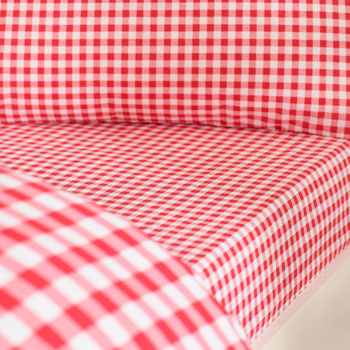 Catherine Lansfield Bamford Gingham Check Green Fitted Sheet - Red