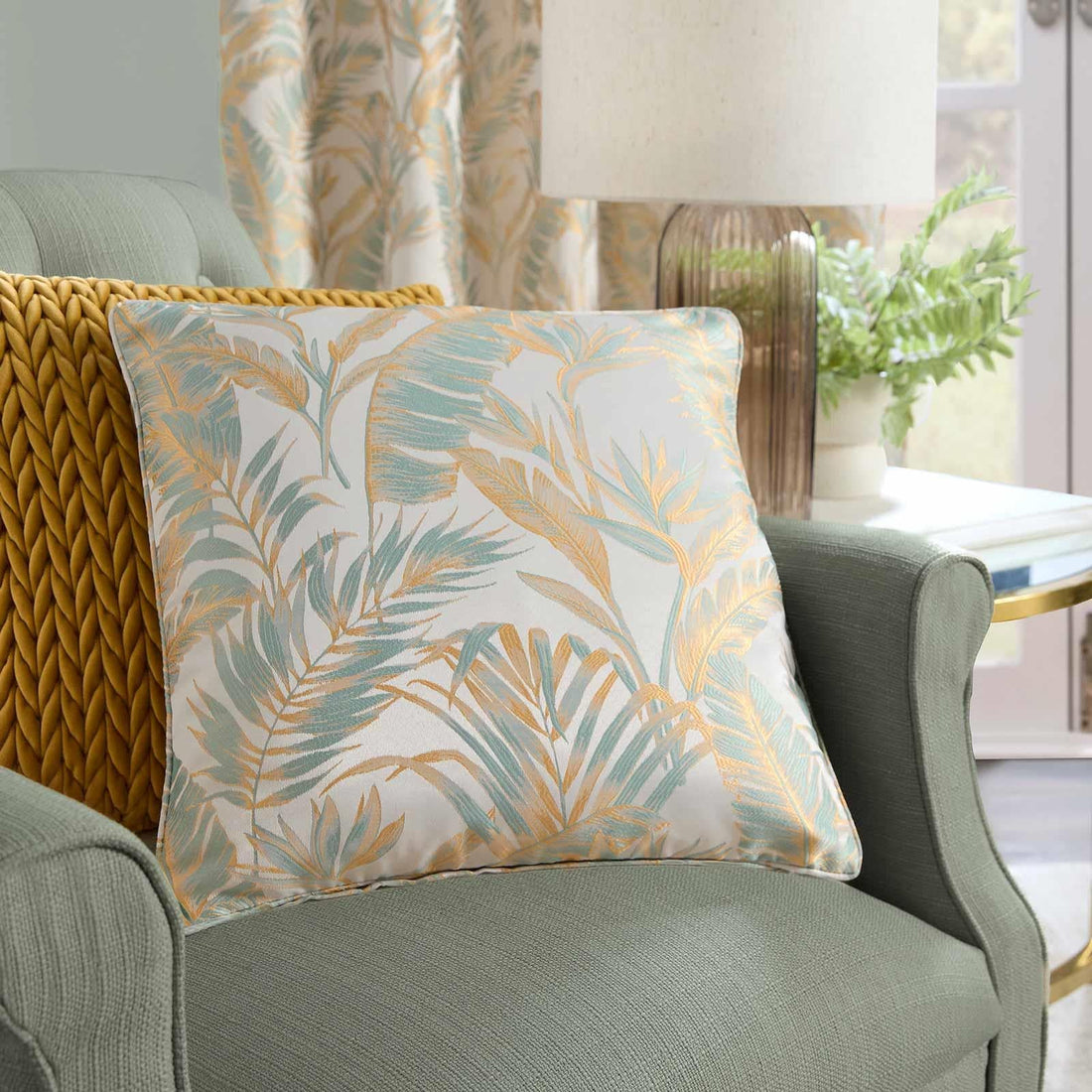 Laurence Llewelyn-Bowen Paradise Palm Tropical Duck Egg Cushion Cover 43cm x 43cm