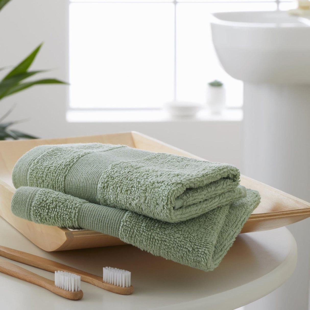 Catherine Lansfield Anti-Bacterial Face Cloth Towel Pair - Sage