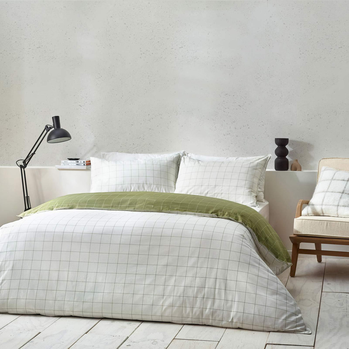 Howarth Check Moss + Natural Duvet Cover Set