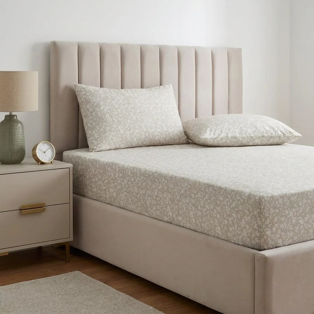 Tess 28cm Deep Floral Fitted Sheet - Natural