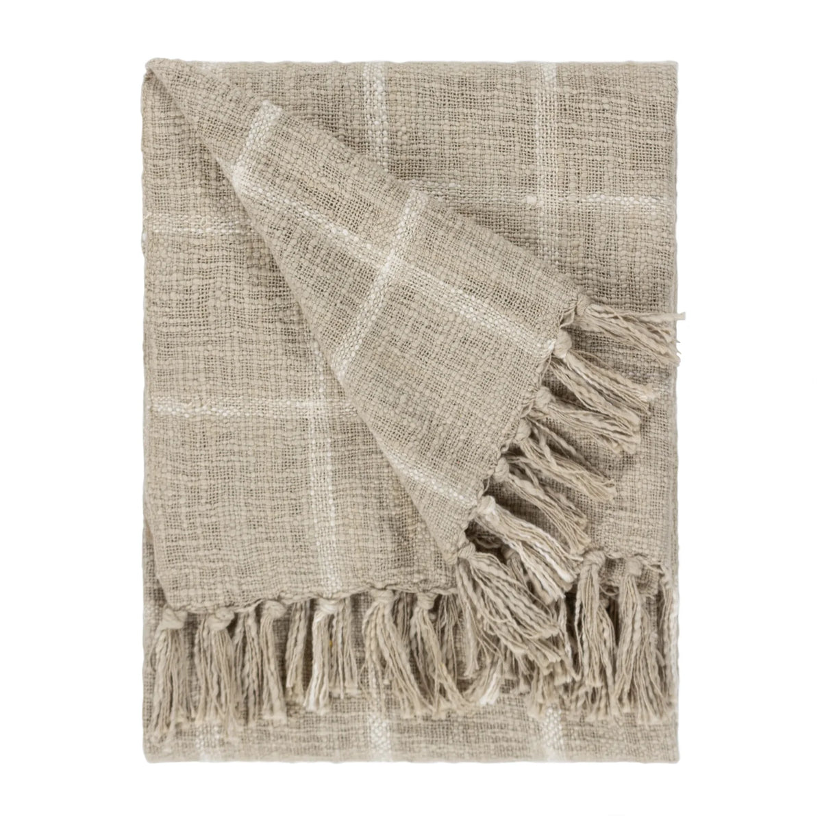 Beni Woven Tasselled Stone + Natural 100% Cotton Throw Blanket 130cm x 180cm - additional product view 2