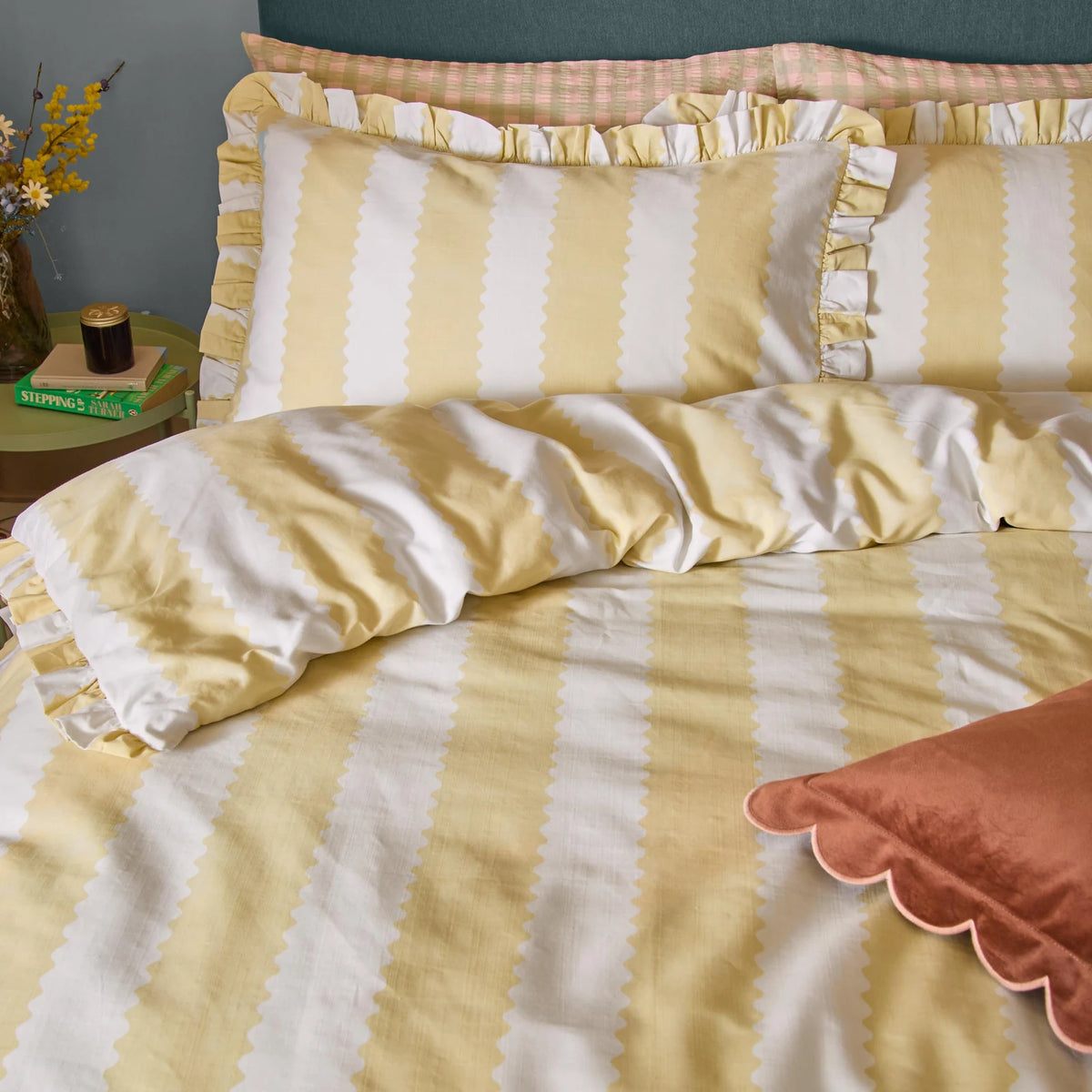 Birdie Stripe Butter Yellow Duvet Cover Bedding Set - additional product view 2
