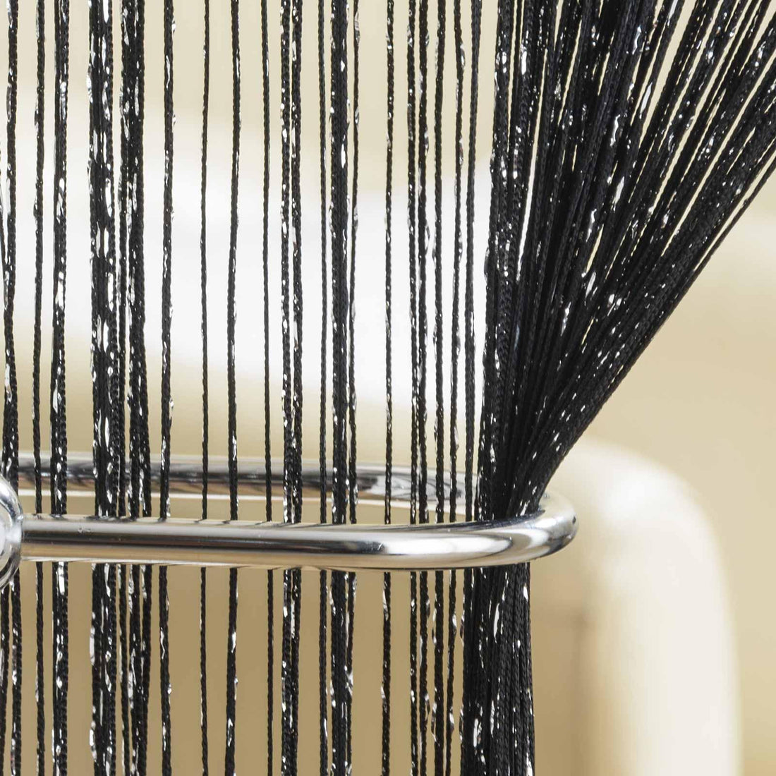 Glam String Black Door Curtain Panel 35 x 79 Inch Voile Metallic