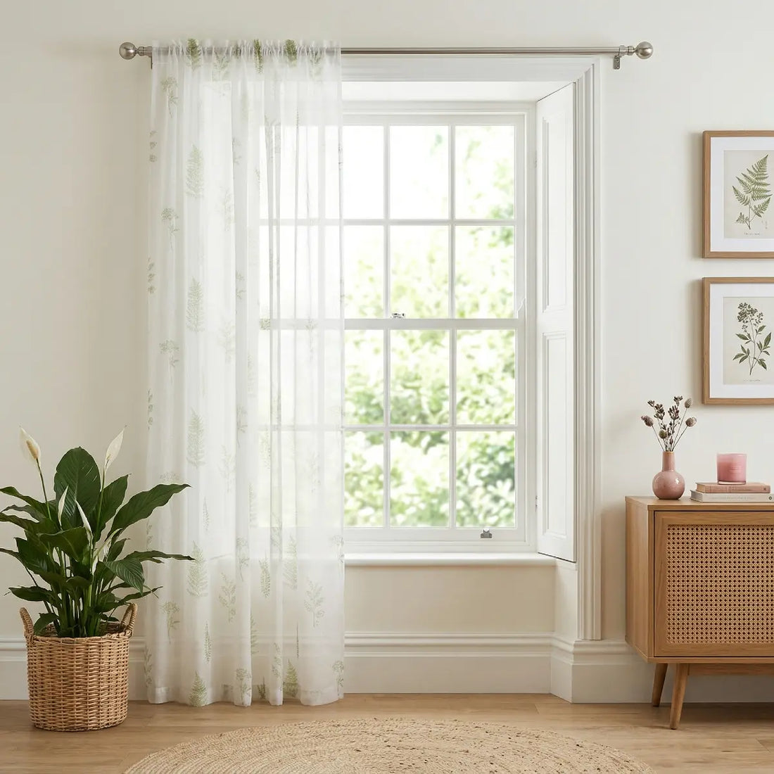 Bracken Slot Top Green Voile Curtains Panel