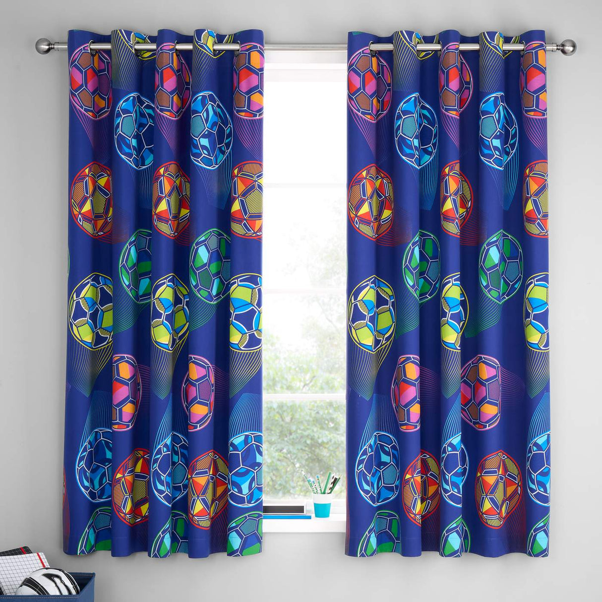 Catherine Lansfield Bright Football Wallpaper Navy Blue