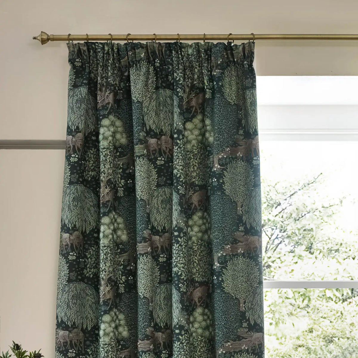 Brook Forest Green Thermal Blackout Dimout Pencil Pleat Curtains - additional product view 2