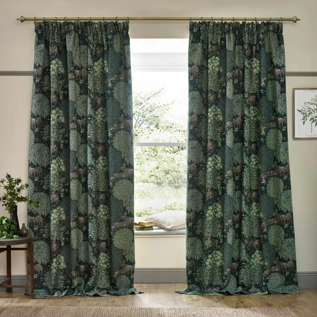 Brook Forest Green Thermal Blackout Dimout Pencil Pleat Curtains - additional product view 6