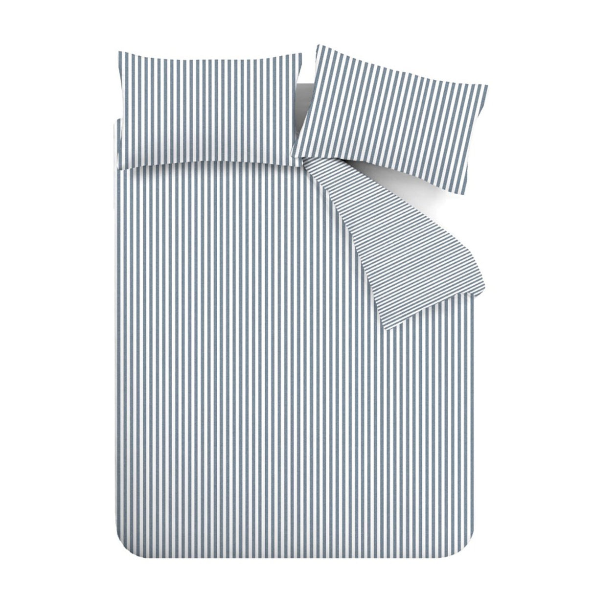 Catherine Lansfield Brushed Stripe Cotton Reversible Super King Duvet Cover Set with Pillowcases Blue