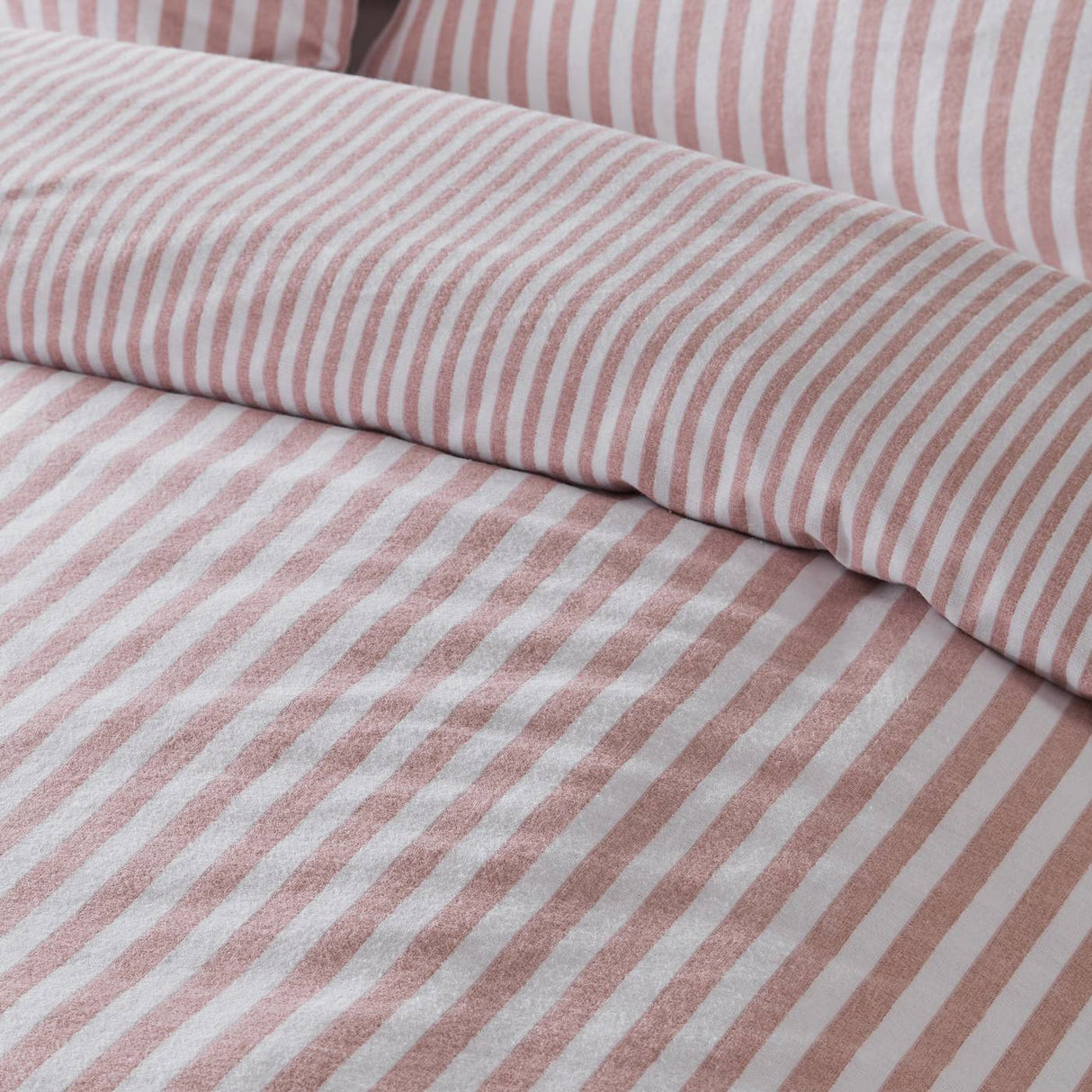 Catherine Lansfield Brushed Stripe Cotton Reversible Super King Duvet Cover Set with Pillowcases Blush Pink