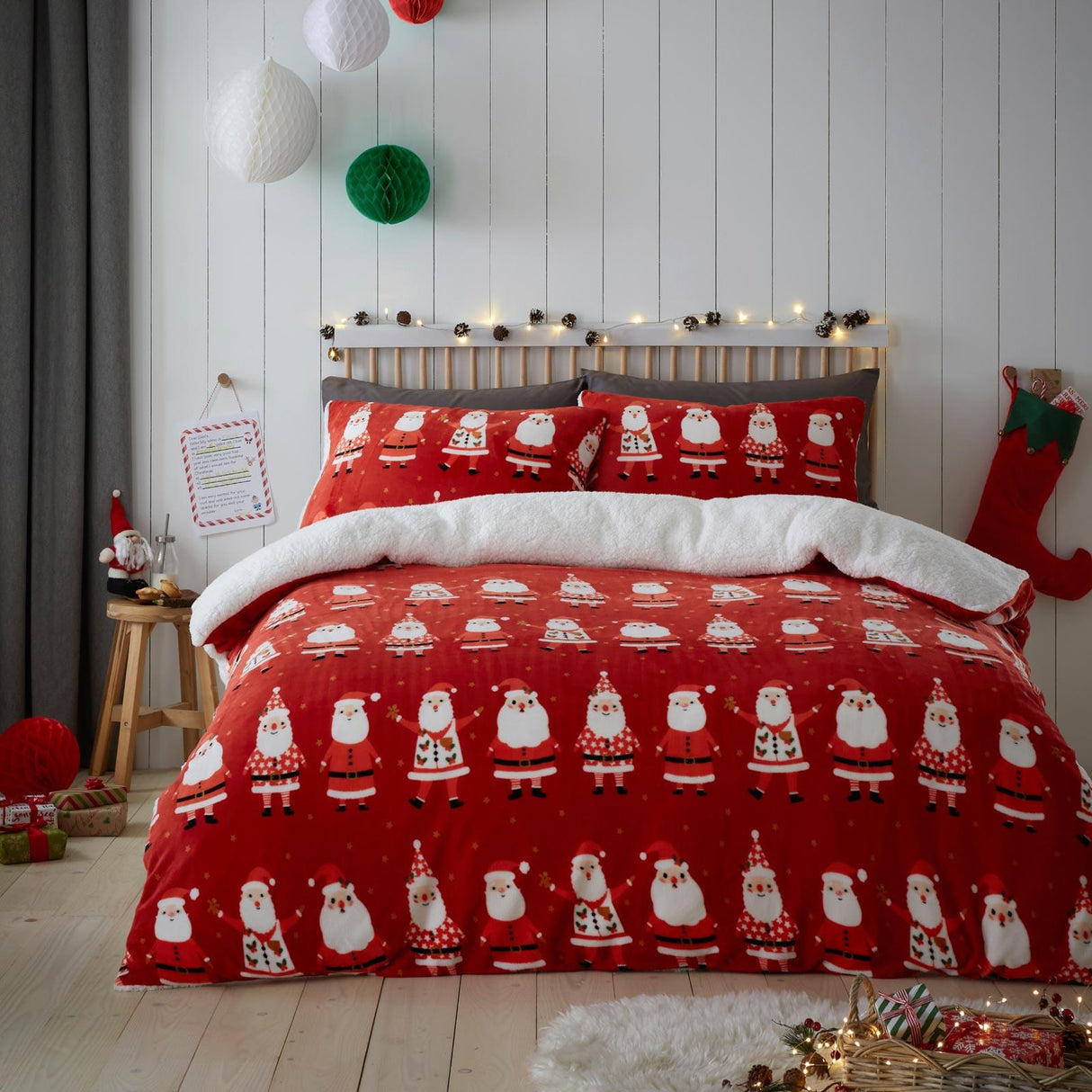 Christmas Jolly Santa Fleece Duvet Cover Set