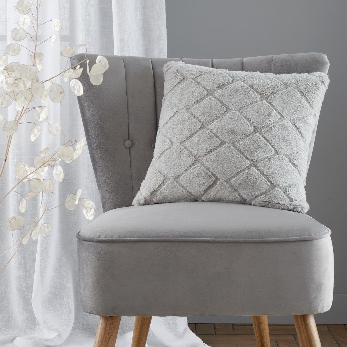 Catherine Lansfield Cosy Diamond Filled Cushion 43cm x 43cm - Silver