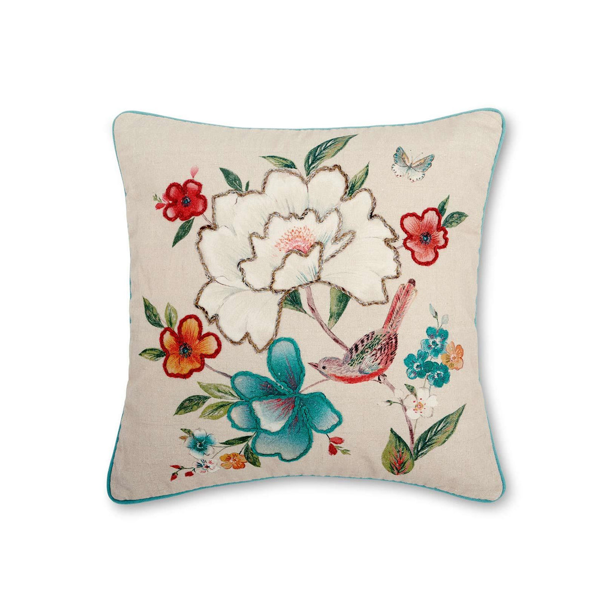 Catherine Lansfield Pippa Floral Birds Beige Cushion Cover 3