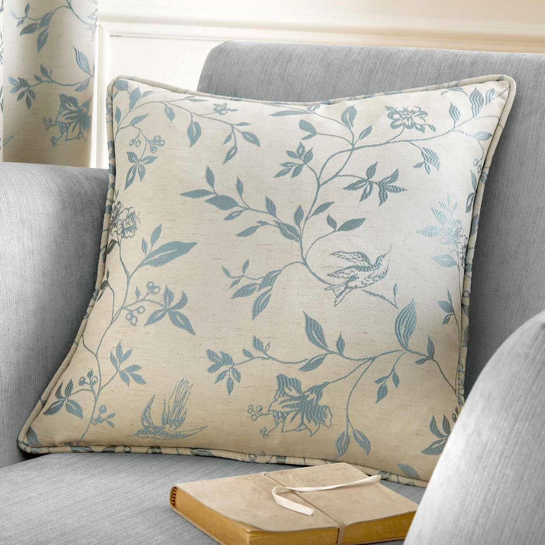 Bird Trail Floral Jacquard Cushion Cover
