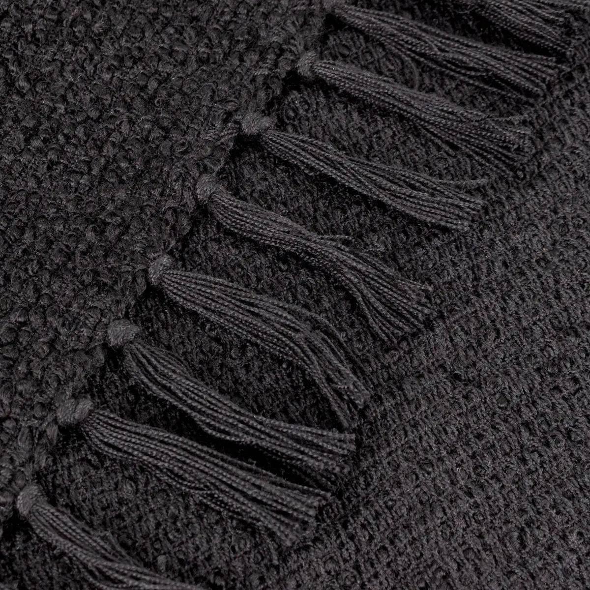 Candar Boucle Woven Tasselled Black Throw Blanket 130cm x 170cm - additional product view 3