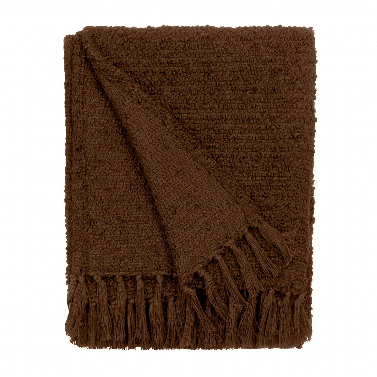 Candar Boucle Woven Tasselled Cocoa Throw Blanket 130cm x 170cm - additional product view 2