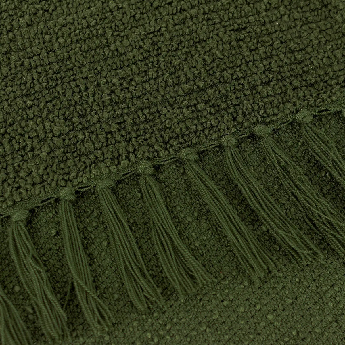 Candar Boucle Woven Tasselled Khaki Throw Blanket 130cm x 170cm - additional product view 3