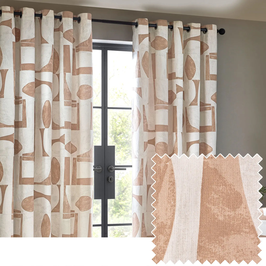 Carro Abstract 100% Cotton Lined Eyelet Curtains Clay
