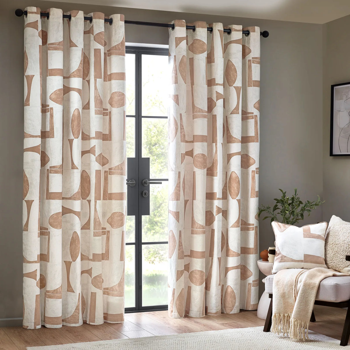 Carro Abstract 100% Cotton Lined Eyelet Curtains Clay - image 3