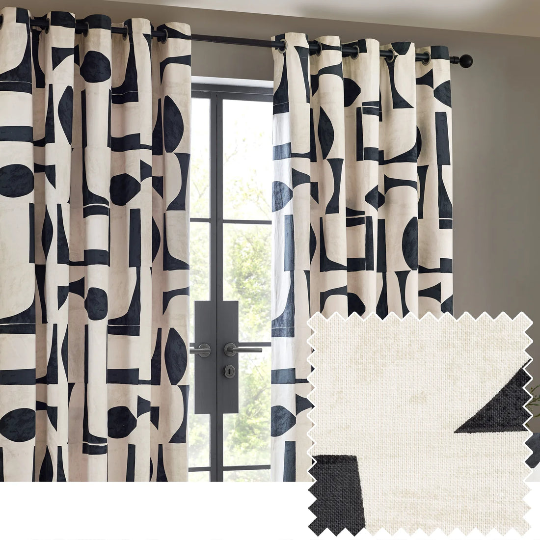 Carro Abstract 100% Cotton Lined Eyelet Curtains Dusk
