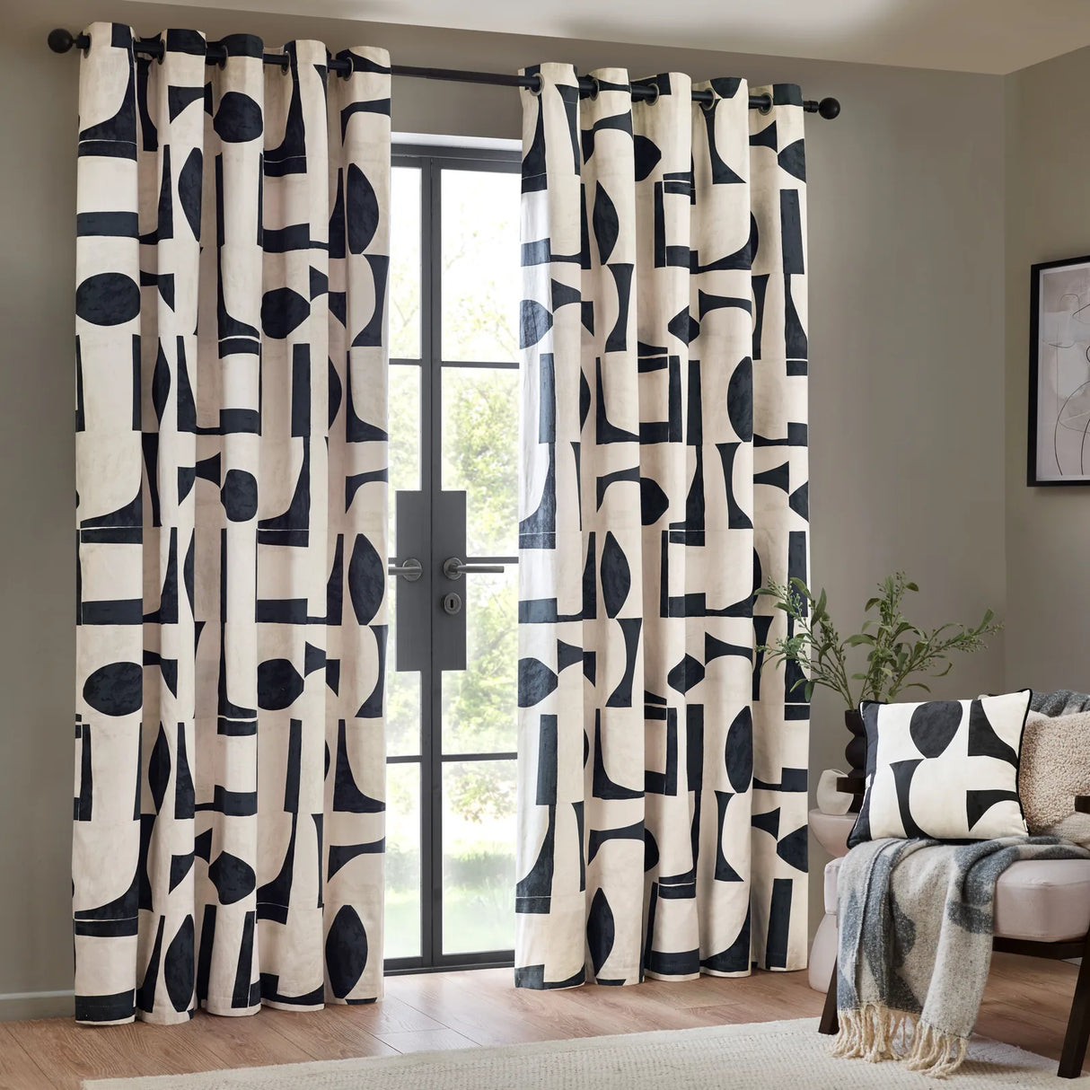 Carro Abstract 100% Cotton Lined Eyelet Curtains Dusk - image 3