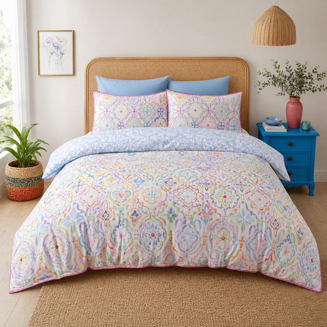 Casablanca 100% Cotton Blue Duvet Cover Set