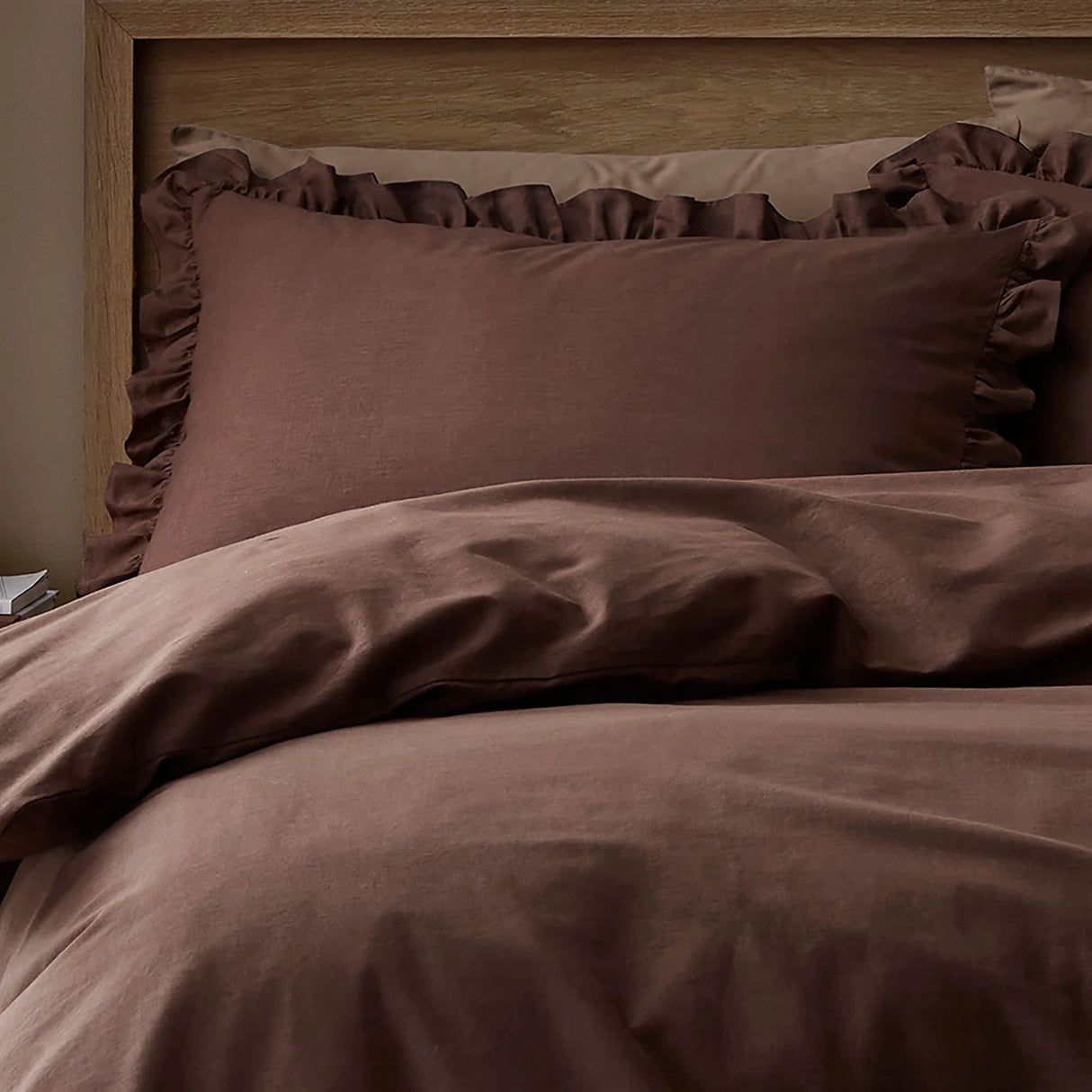 Cassia Frill Chocolate 100% Cotton Duvet Cover Set - product image 2