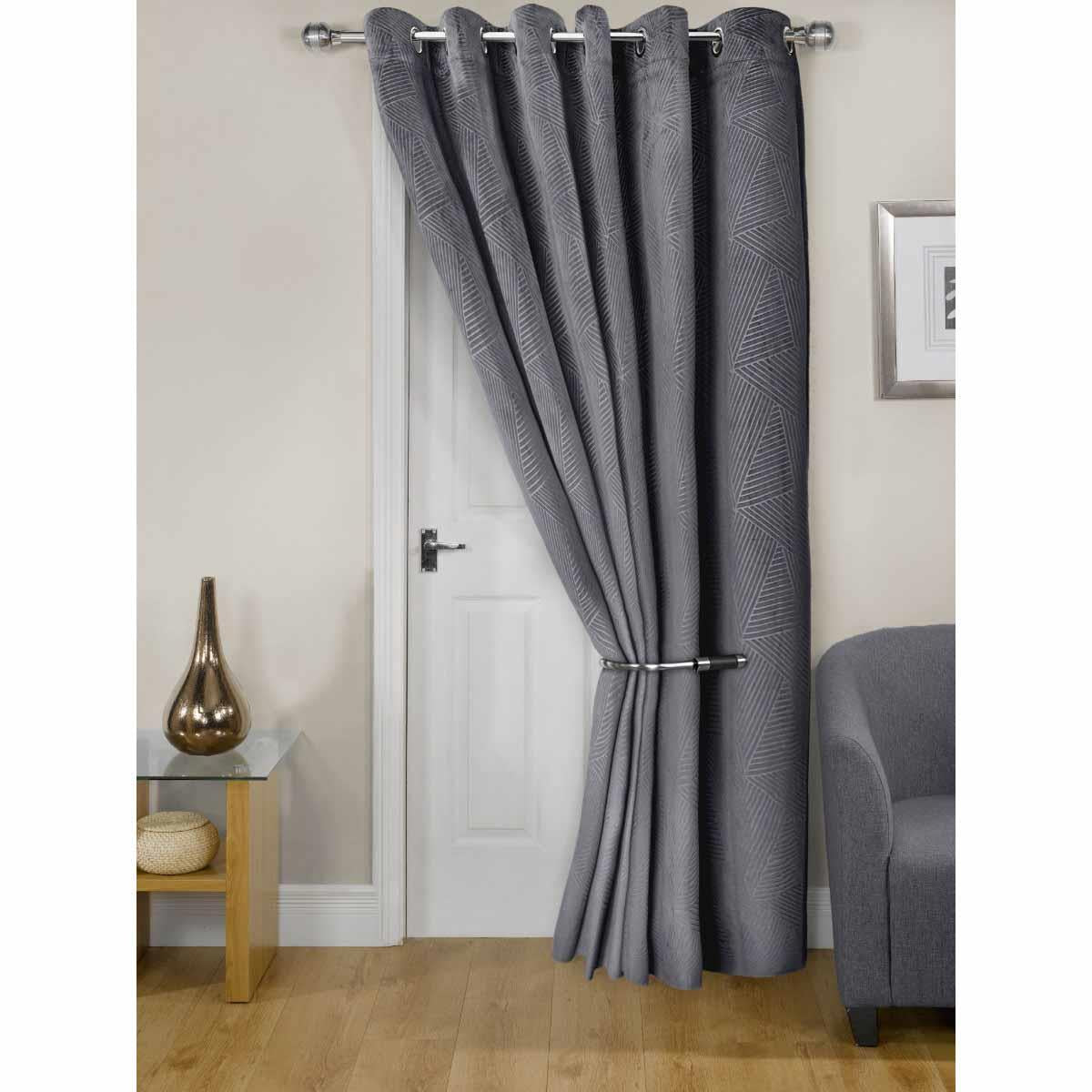 Midnight Thermal Eyelet Door Curtain Embossed Velvet Woven Design by Emma Barclay