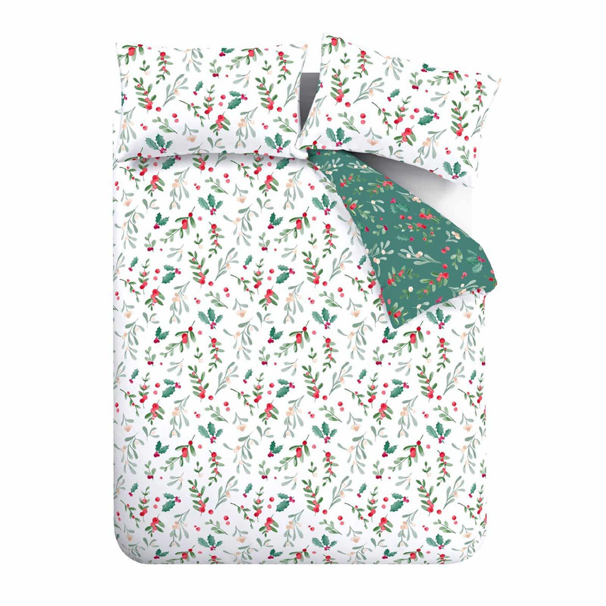 Brushed Christmas Holly & Mistletoe Duvet Cover Set by Catherine Lansfield