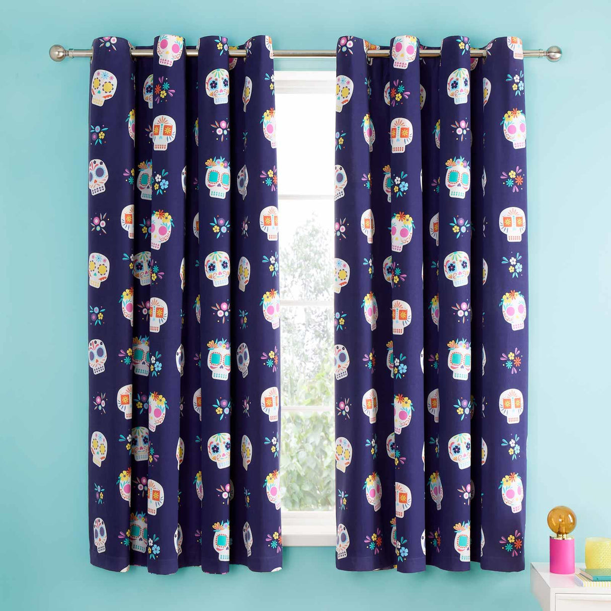 Sugar Skull Fiesta Eyelet Curtains by Catherine Lansfield
