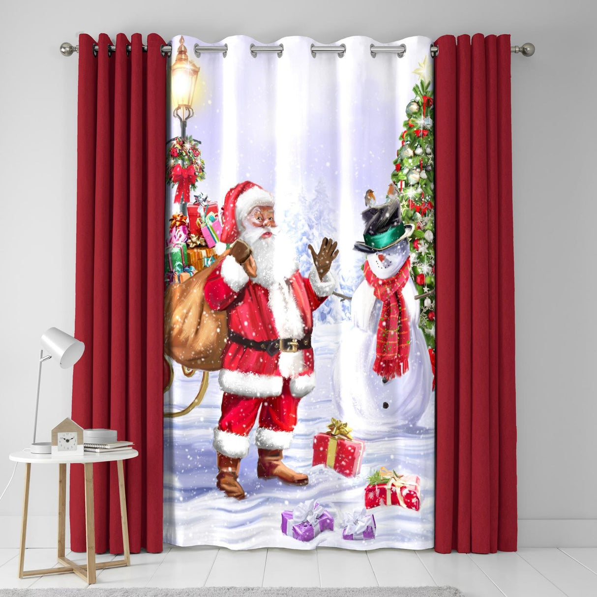 Santa & Snowy Eyelet Curtain Panel by Fusion