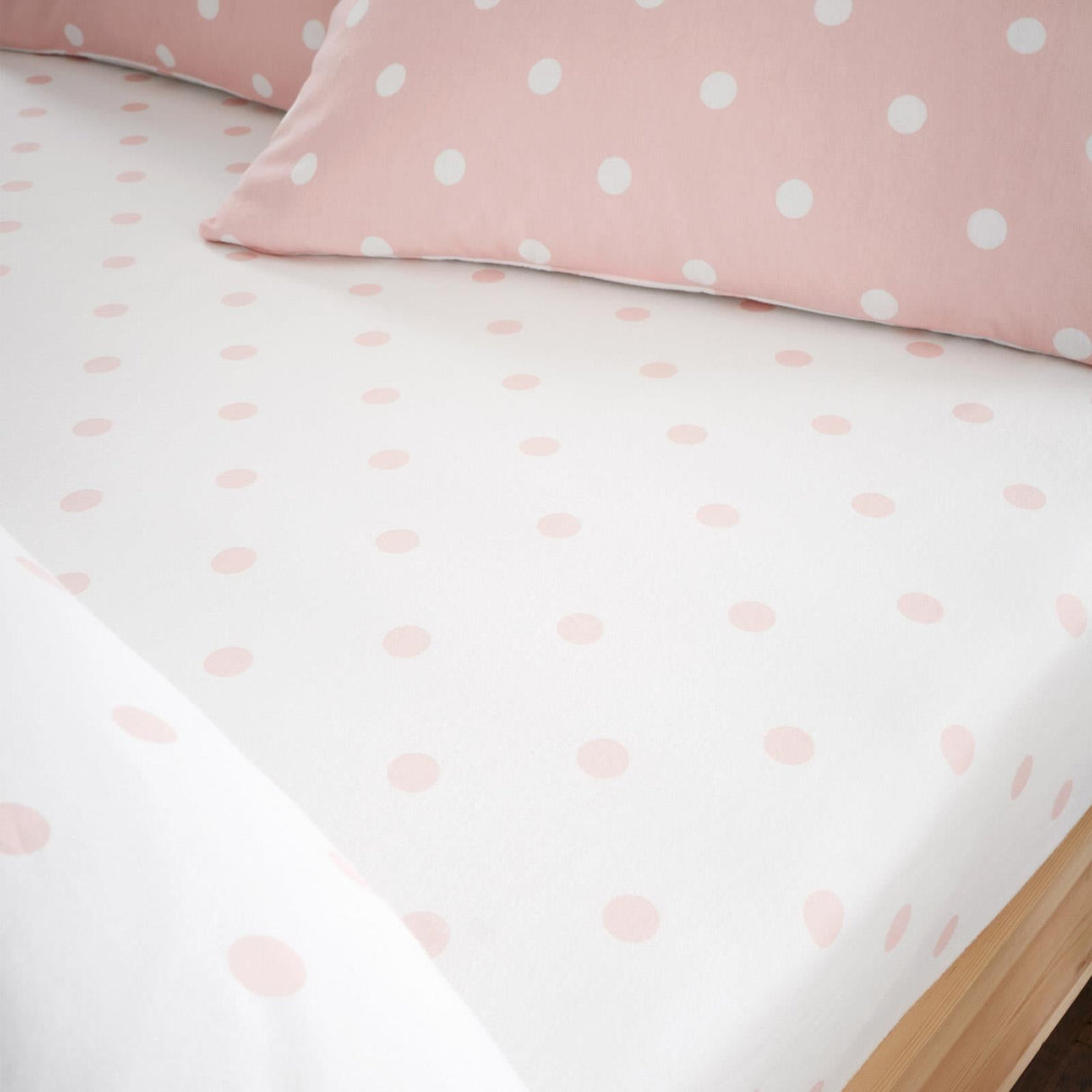 Catherine Lansfield Polka Dot Brushed Cotton Flannelette 30cm Deep Fitted Sheet - Pink