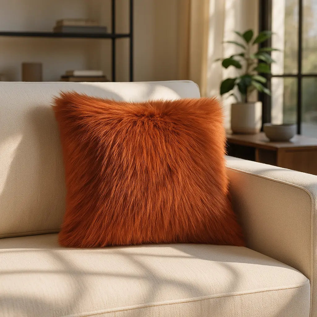 Chelsea Fur Orange Cushion Cover and Filled Cushion 45cm x 45cm