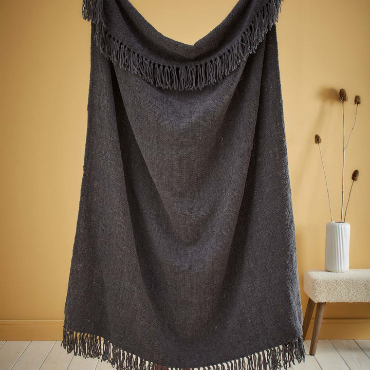Chenille Fringed Throw Charcoal - Ideal