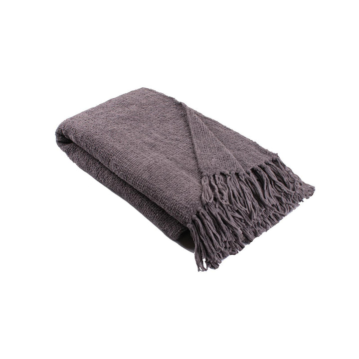 Chenille Fringed Throw Charcoal - Ideal