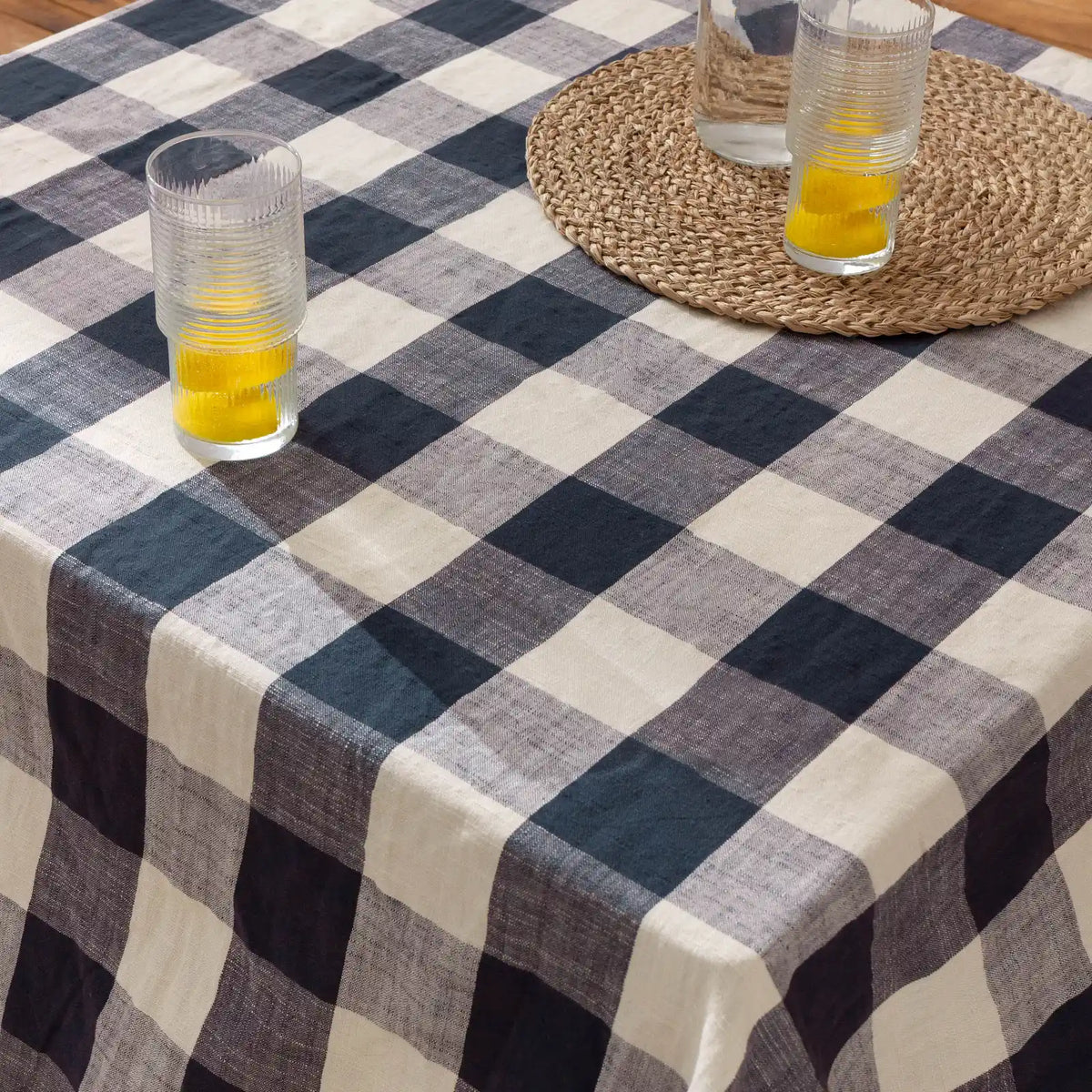 Chesil Check Woven Tasselled Navy 100% Cotton Throw Blanket 130cm x 170cm - additional product view 2