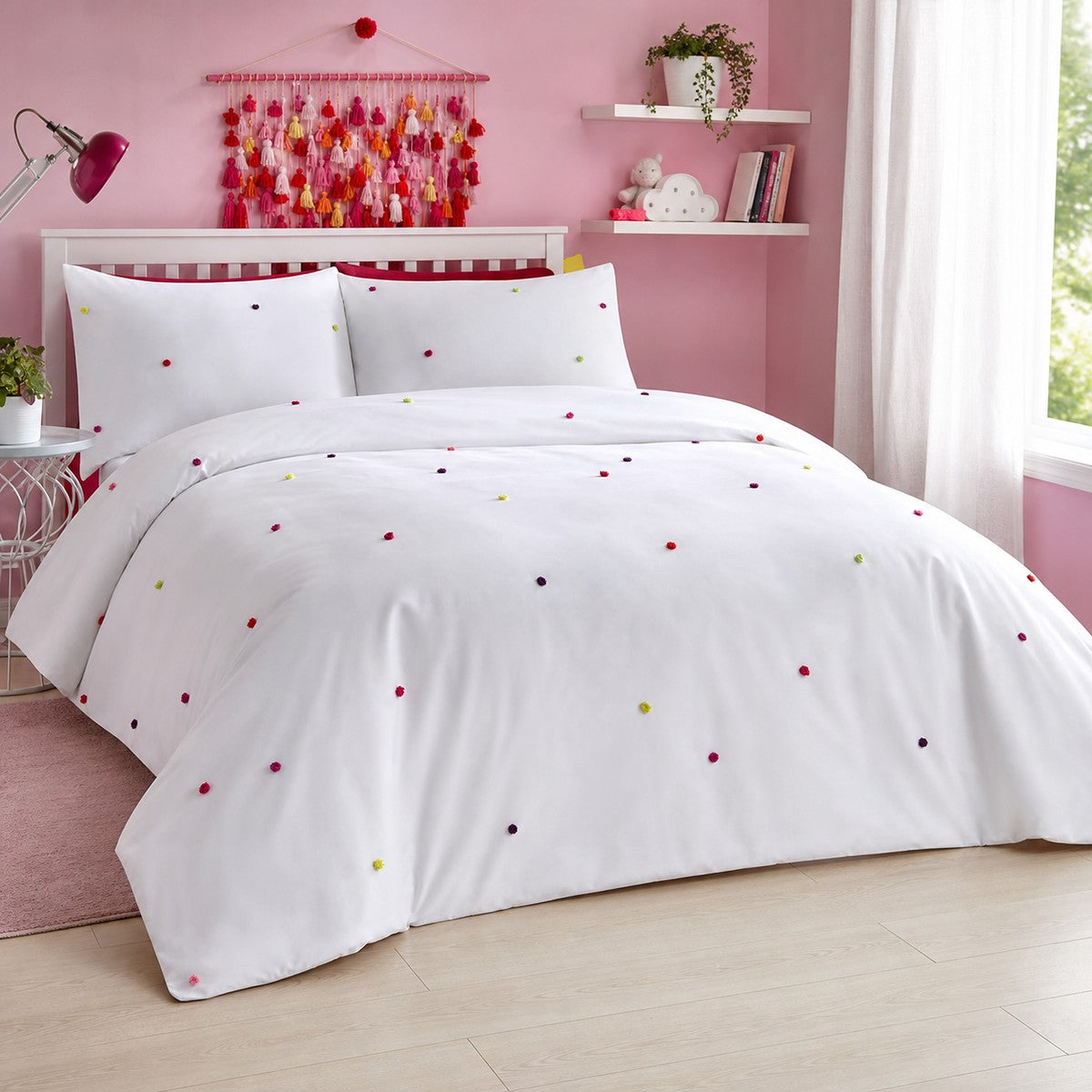 Chester Kids 100% Cotton Duvet Cover Set in multi styled on a coordinated bedroom bed