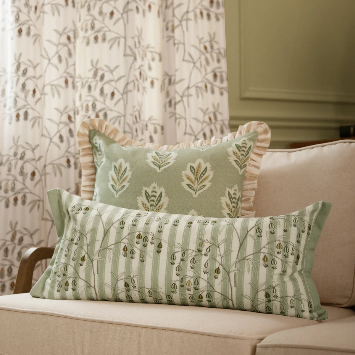 Chinese Lanterns Sage Cushion Cover 30cm x 65cm - additional product view 1