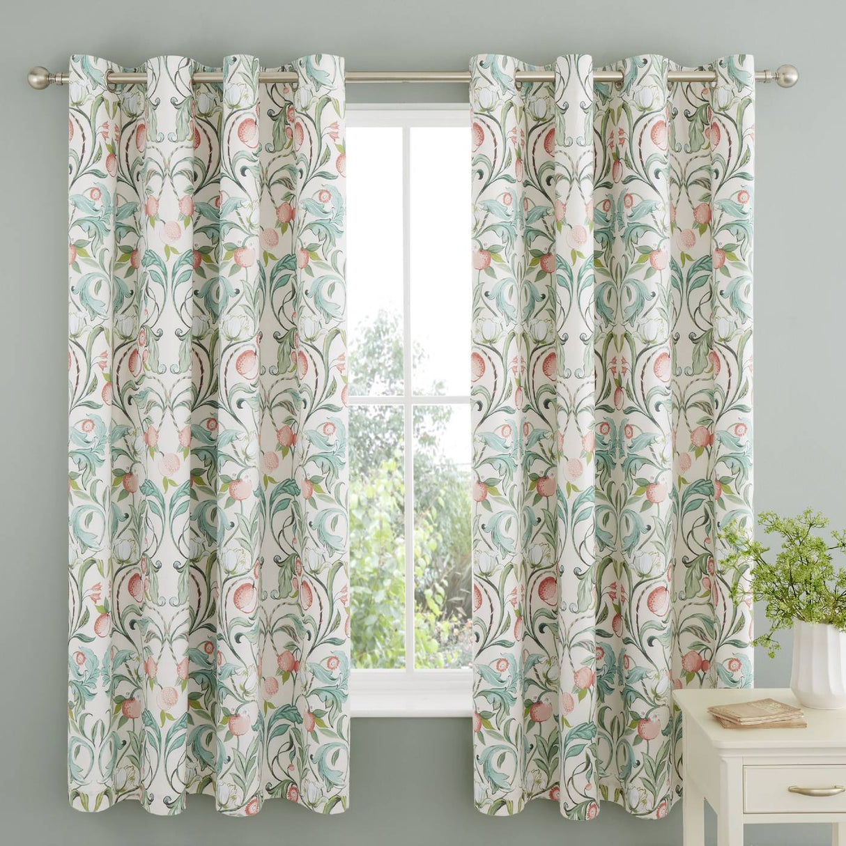 Catherine Lansfield Clarence Floral 66x72 Inch Lined Eyelet Curtains Two Panels Natural