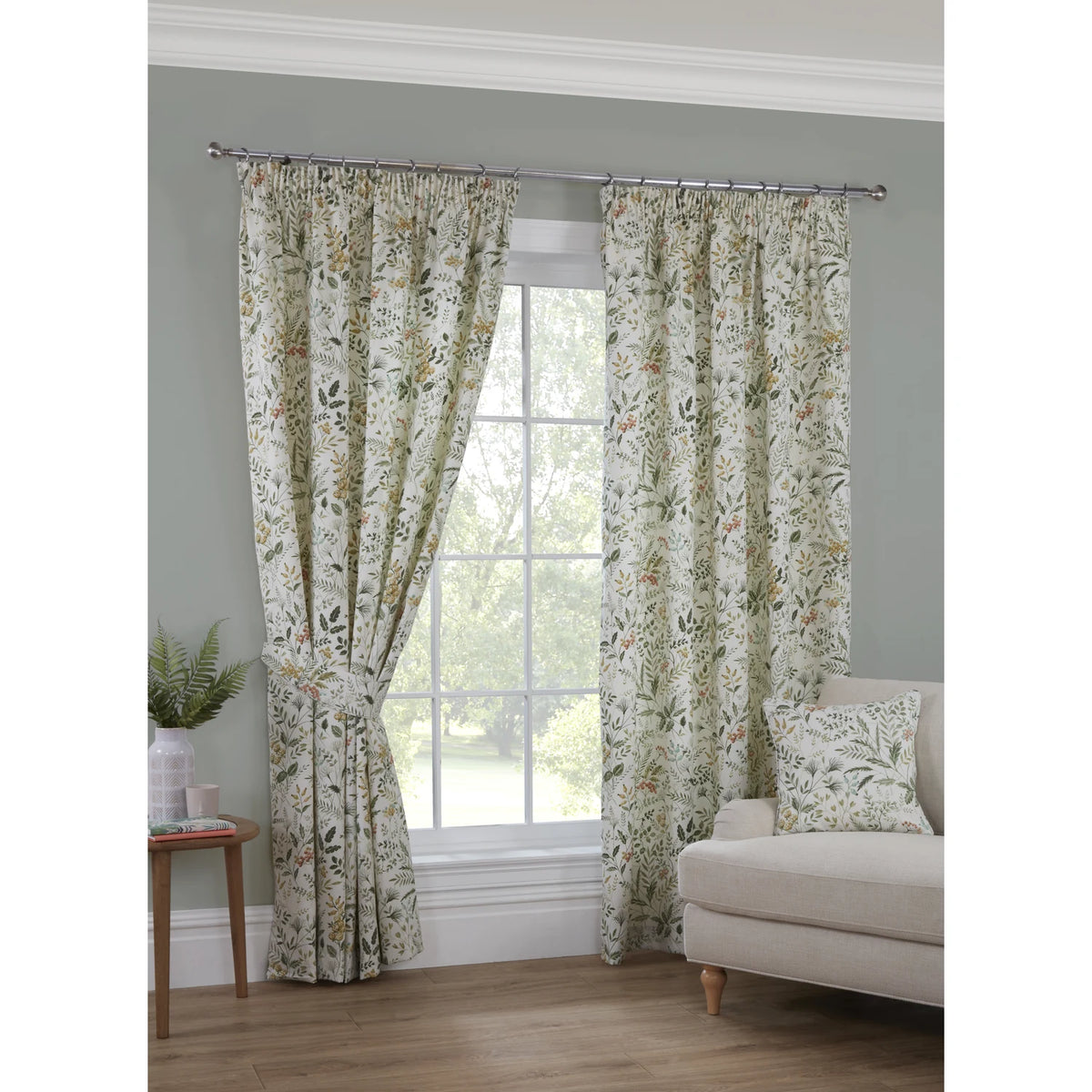 Cleo Willow Floral Pencil Pleat Curtains