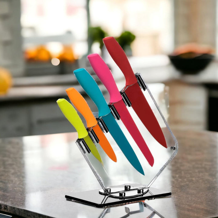 Colourful 5 Piece Knife Clear Block Set - Ideal
