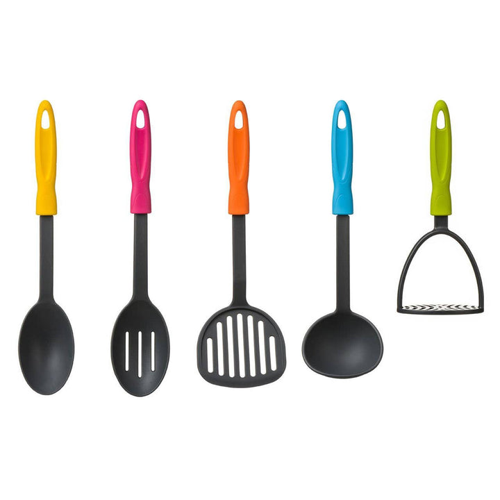 Colourful 5 Piece Utensil Set on Stand - Ideal