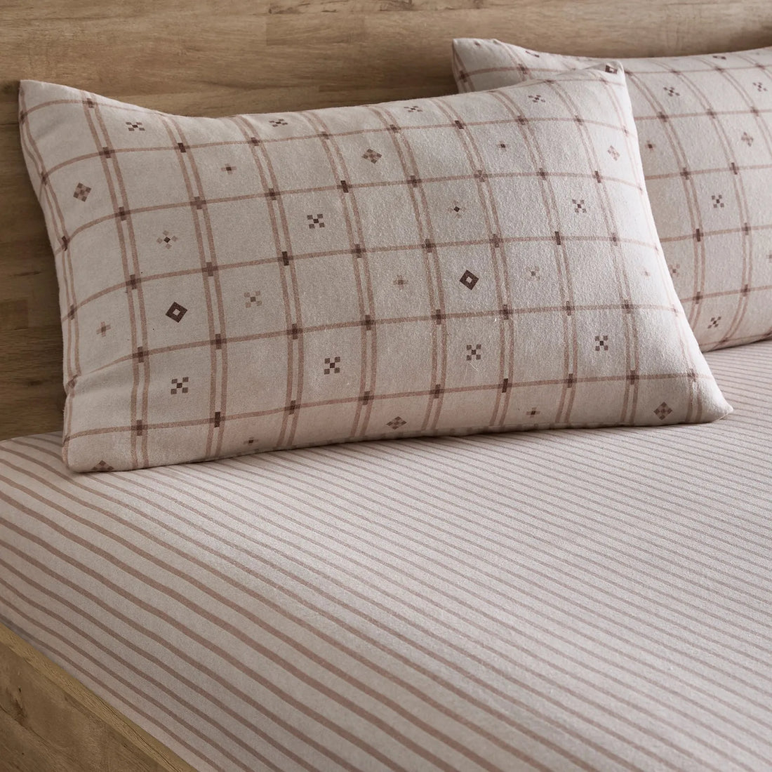 Cottage Stripe Natural 100% Cotton 28cm Deep Fitted Sheet