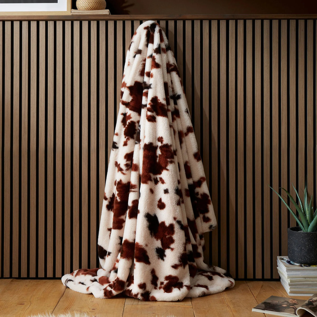 Cow Print Faux Fur Natural Bedspread 150 x 200cm - main product image