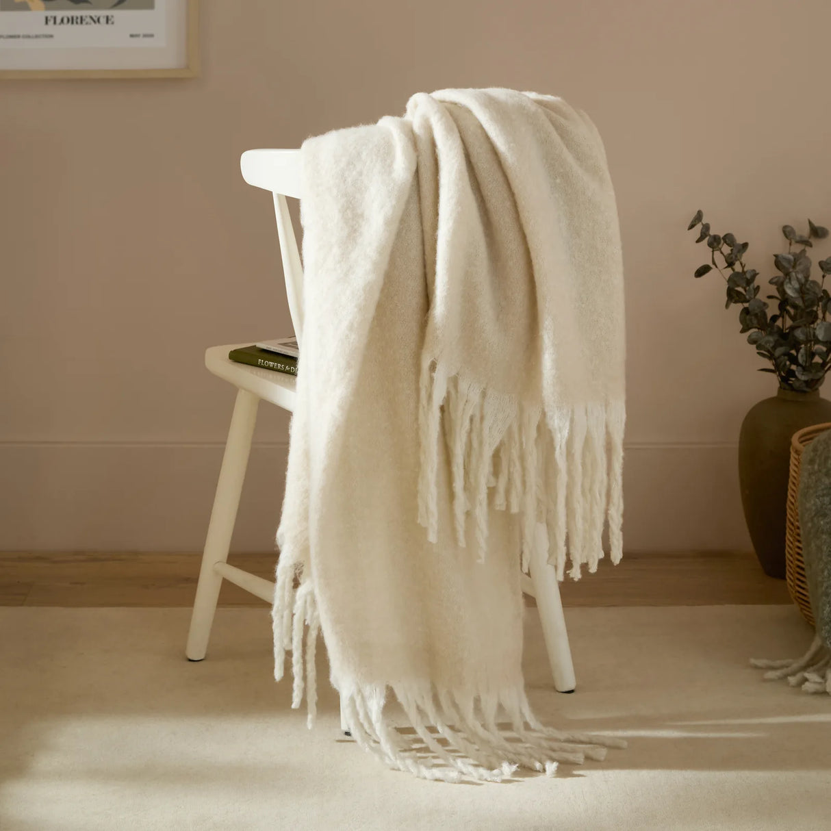 Cozy Woven Tasselled Throw Ecru 140 x 180cm - image 1