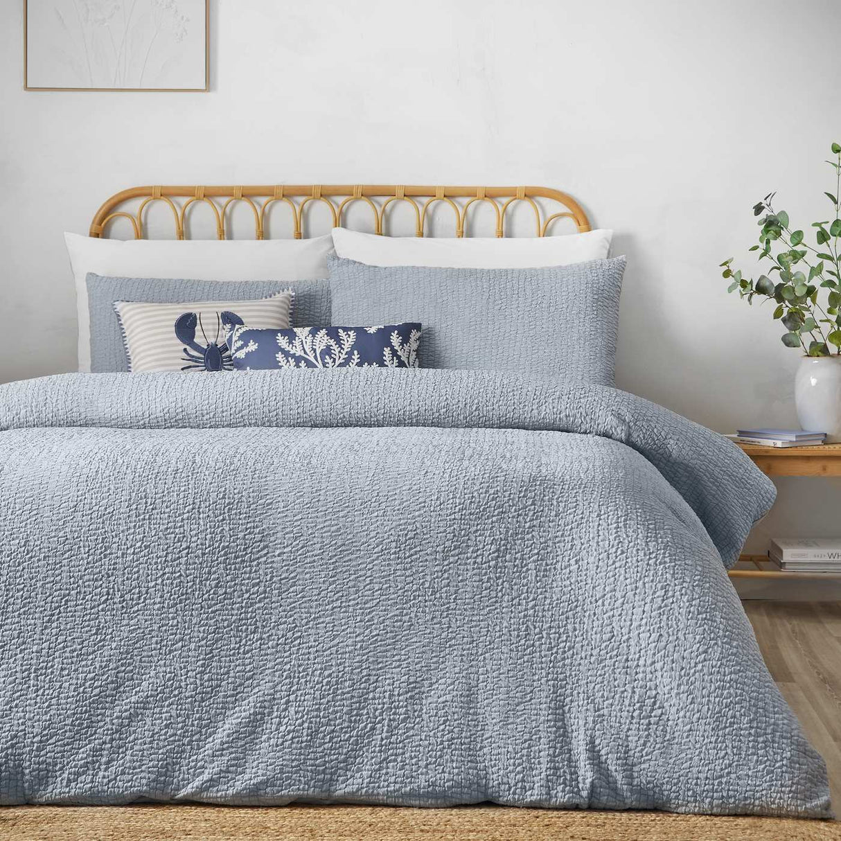 Catherine Lansfield Crinkle Seersucker Duvet Cover Set with Pillowcase Blue