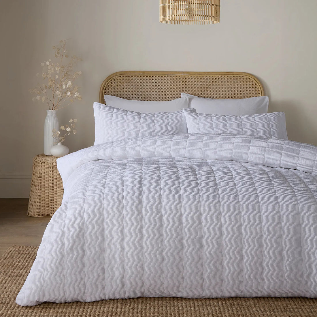 Crinkle Wave White Easy Care Duvet Cover Set
