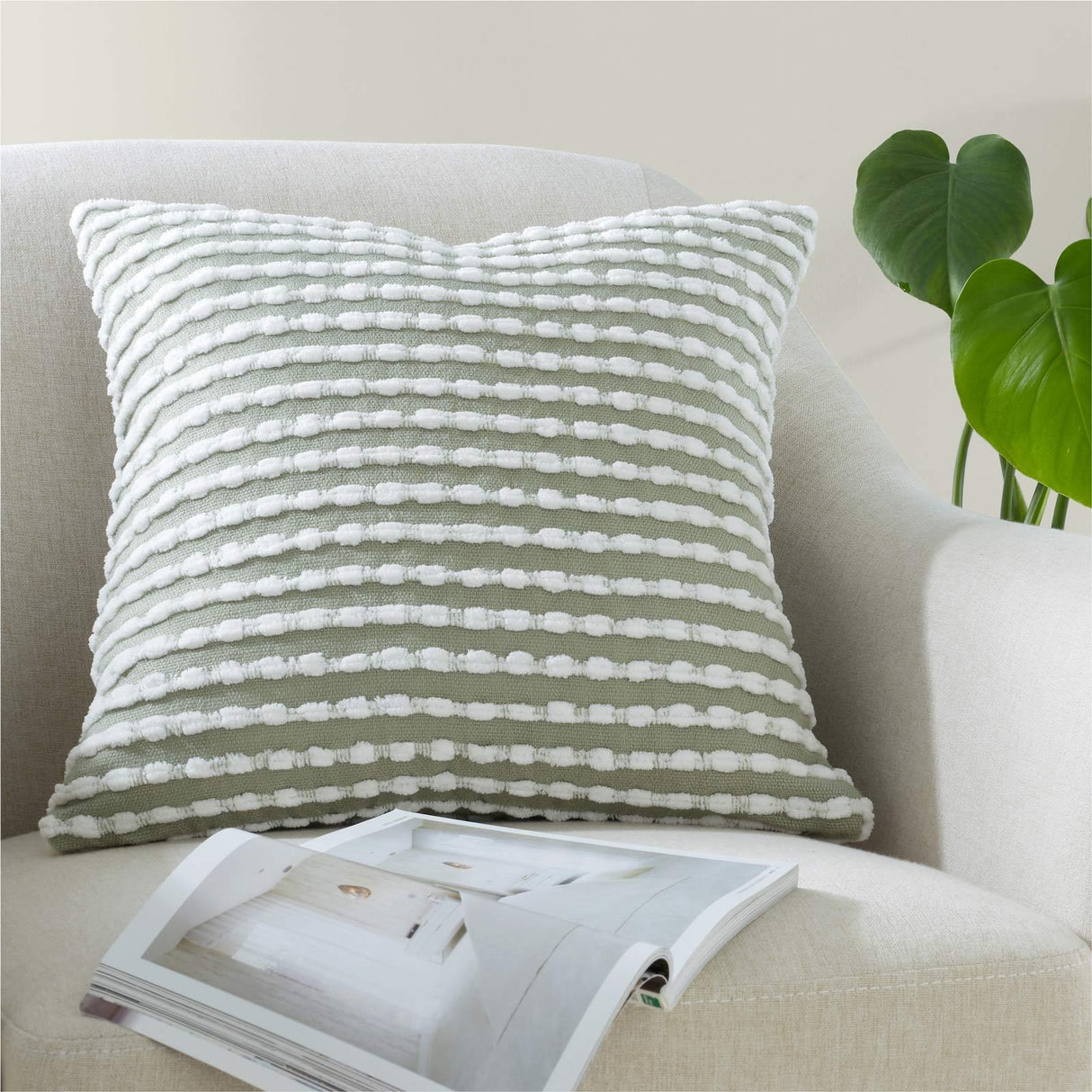 Catherine Lansfield Stab Stitch Filled Cushion 43cm x 43cm - Sage